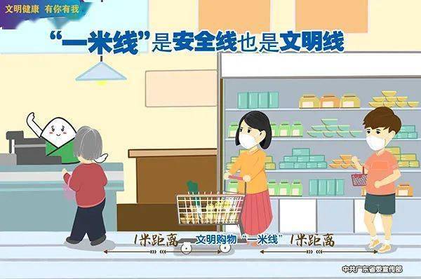 让我们保持"一米线"距离距离也能产生美能有效阻断病毒传播几率.