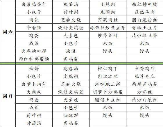 公示食堂套餐菜谱