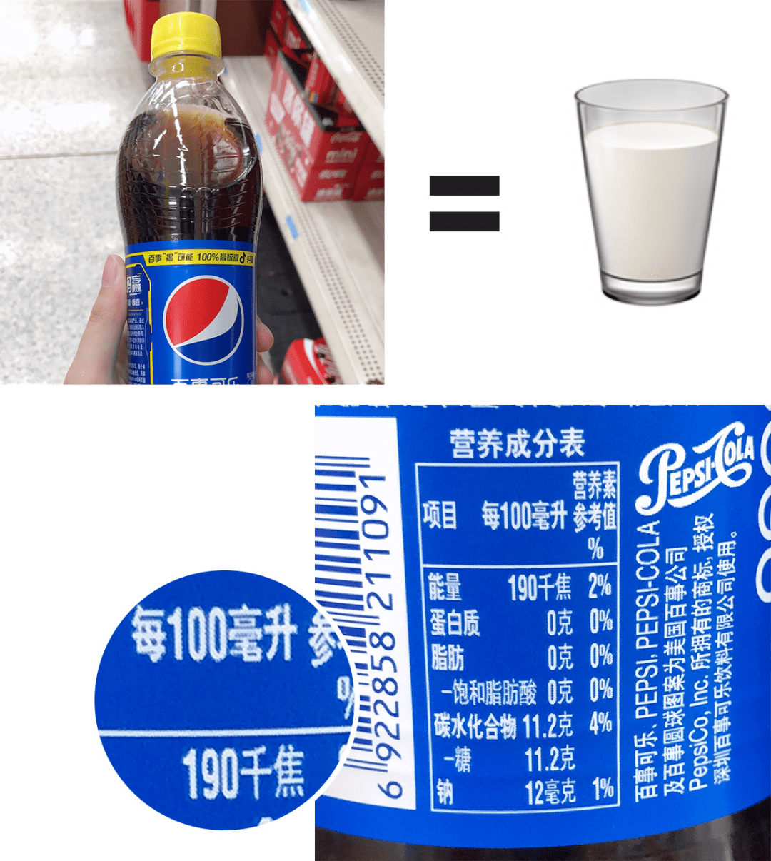 毕竟一瓶 500 ml 的百事可乐热量只有226大卡 ,和一瓶酸奶差不多.
