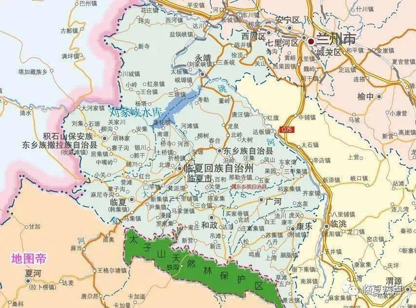 98临夏回族自治州地图包含临夏市,临夏县临夏市位于甘肃省西南部,是
