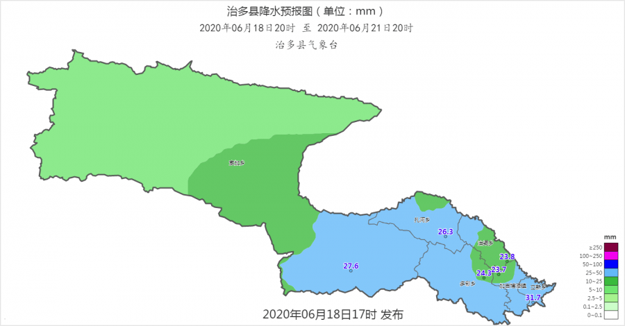 6月18日夜间～22日我县大部有一次明显降水天气过程
