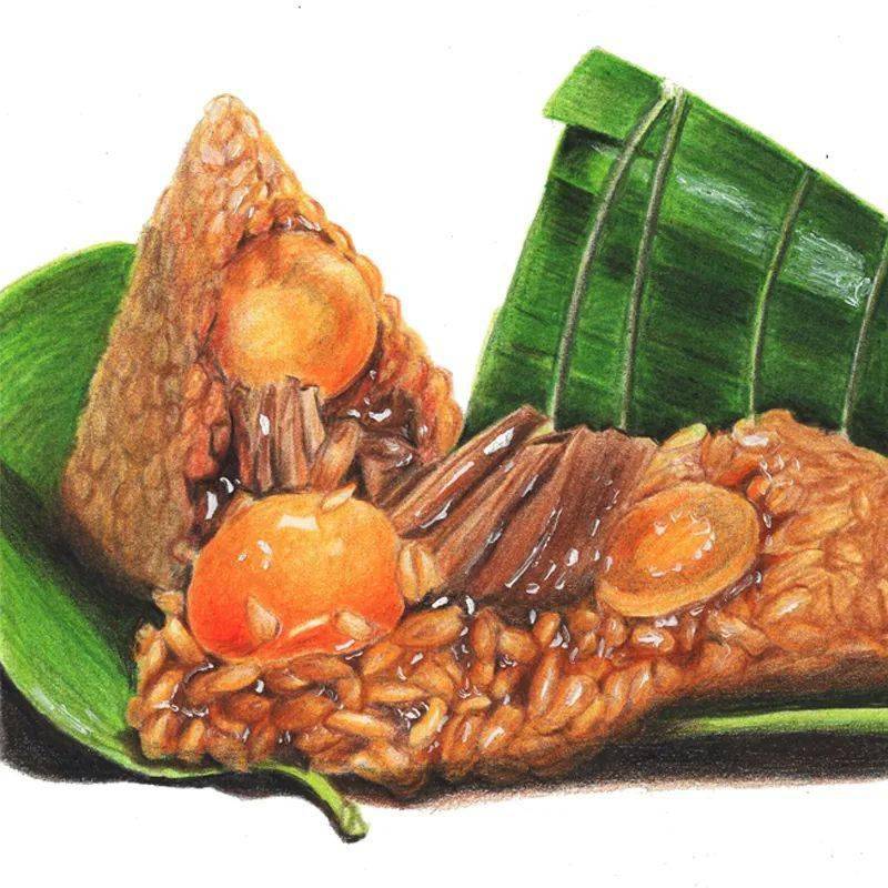 【驴大萌彩铅教程357】端午节蛋黄肉粽 手绘美食