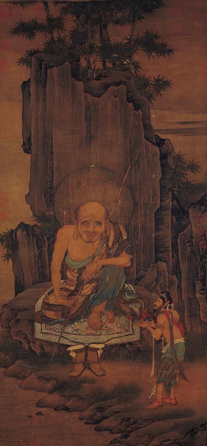 其次,经检视此三轴罗汉画之构图与空间,检证其与南宋前期画风的相关性
