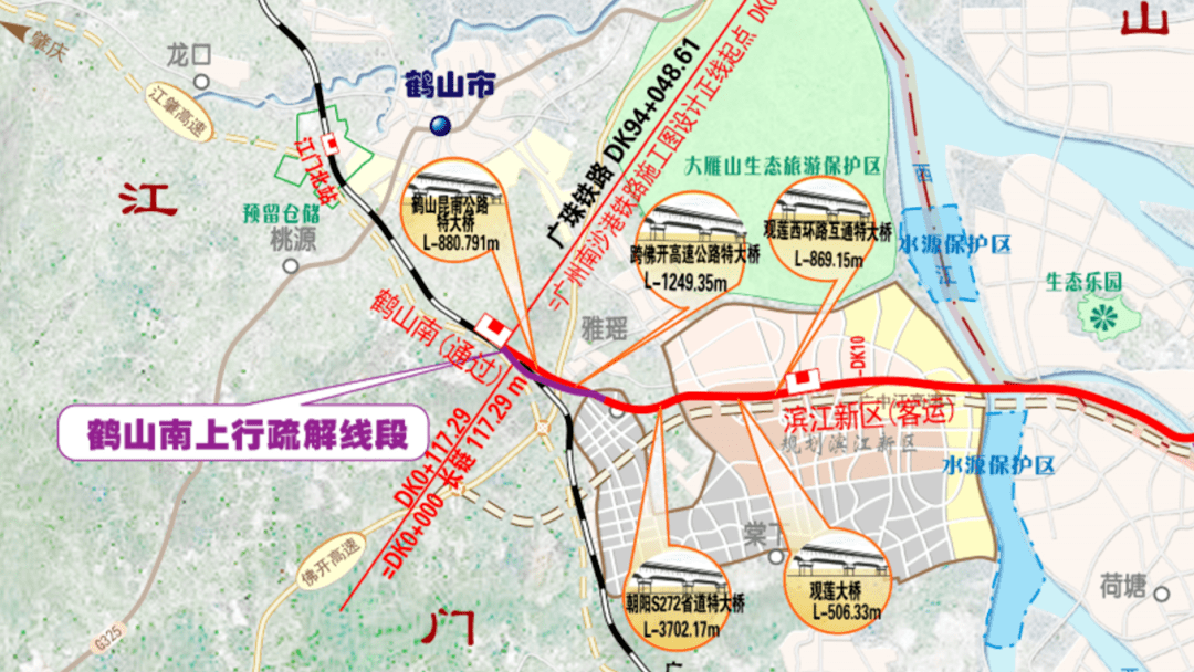 (示意图)深江铁路线路正线从规划的深圳枢纽西丽站引出,经深圳市南山