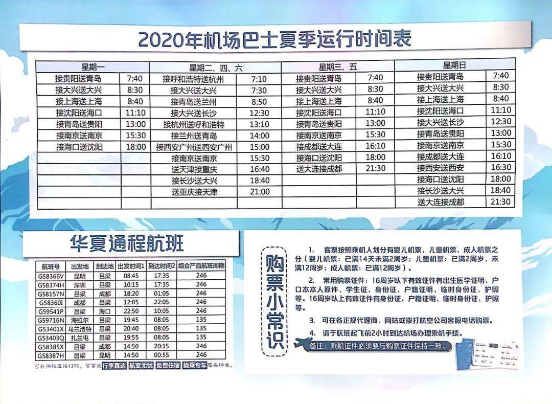 2020年吕梁机场夏秋航班时刻表