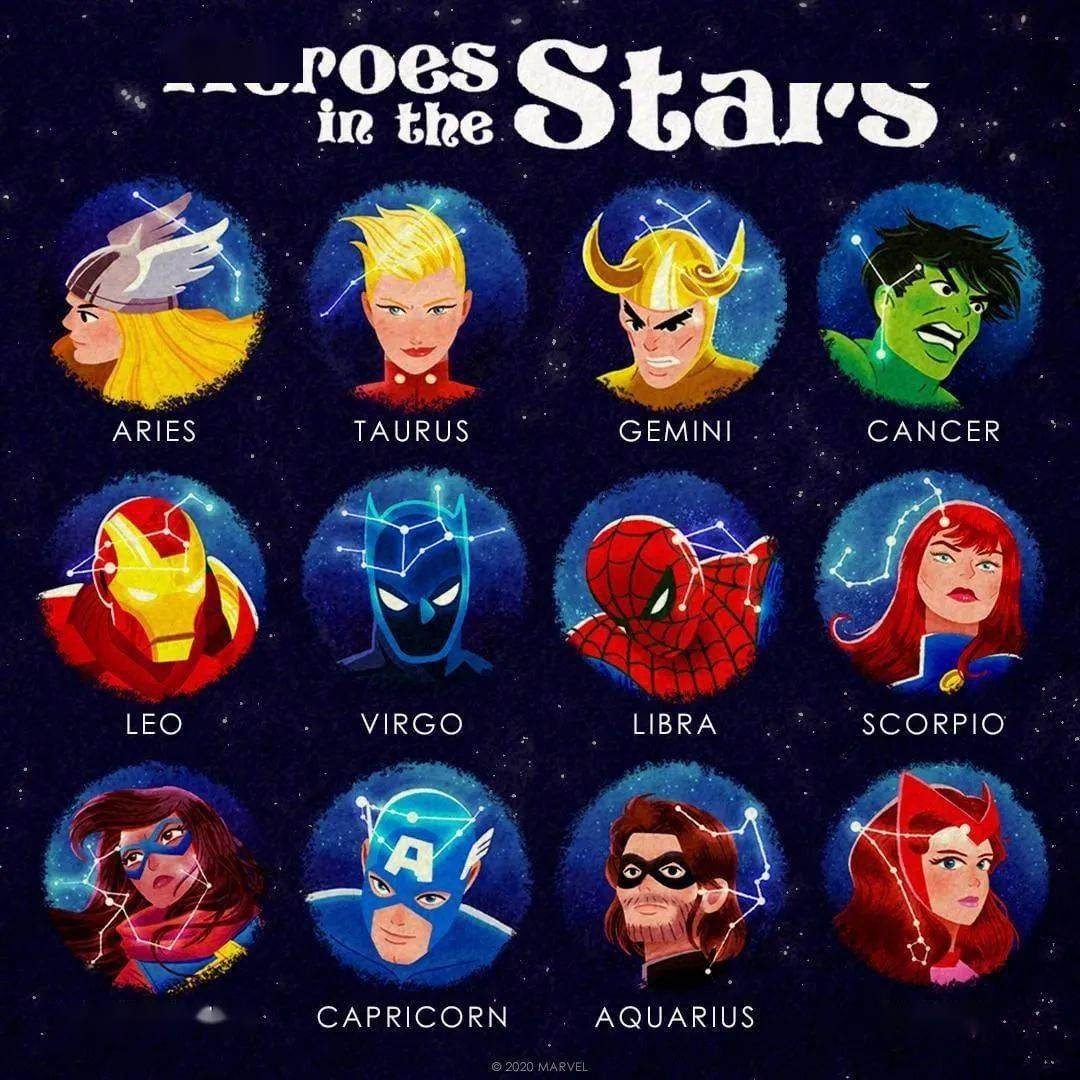 雷神:白羊  惊奇队长:金牛  洛基:双子  绿巨人:巨蟹  钢铁侠:狮子