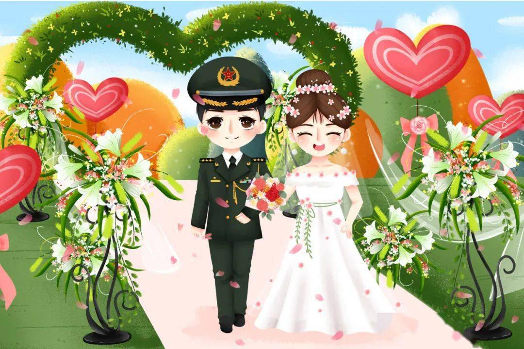 军人结婚照卡通图片图片