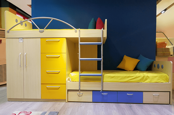 错开式上下床03如果儿童房空间足够,可以选择l型错层床.