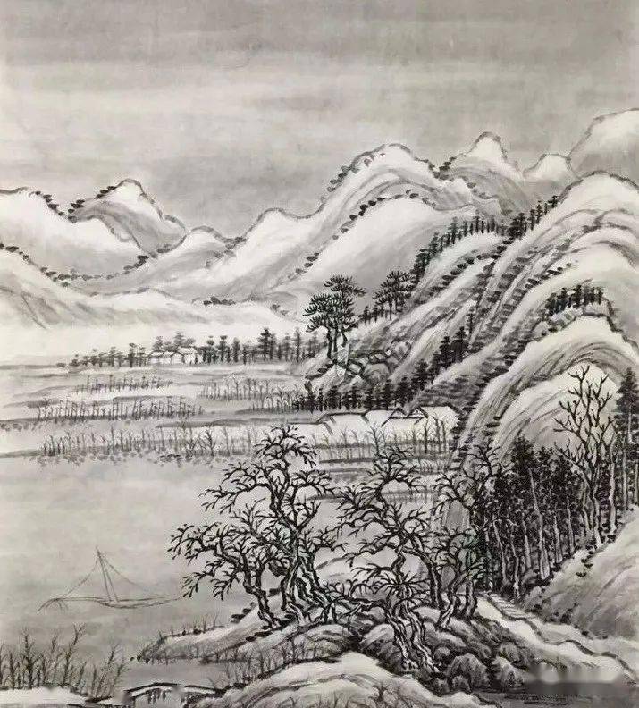 国画教程——写意山水《江干雪意》