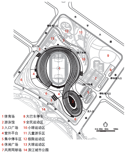 遂寧體育中心位於四川省遂寧市河東新區,用地17.