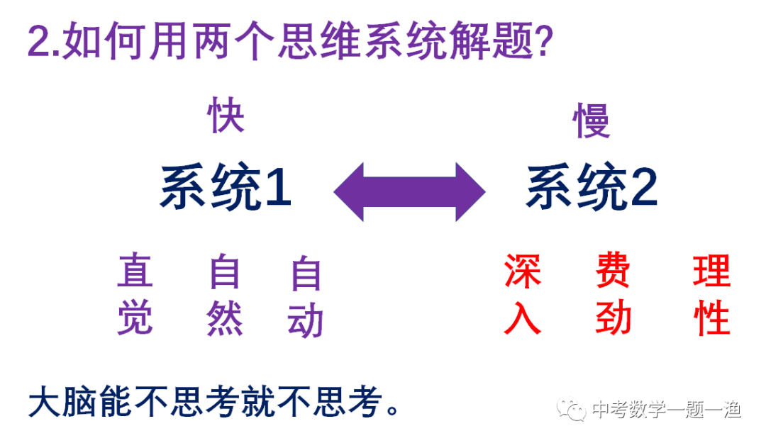 经过深入的思考教学内容之后,在课堂上 教师 是使用系统1来讲课,要求