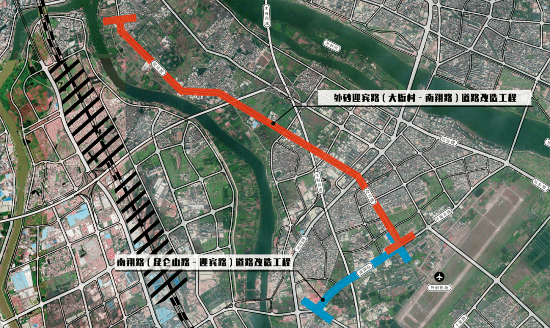 外砂迎宾路南翔路道路改造工程正在公示分别采用双向四车道六车道和
