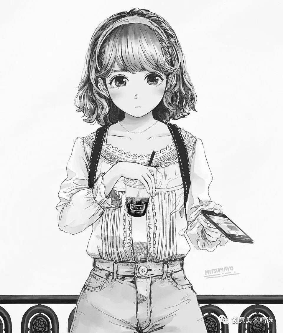 黑白两色也可以很美超可爱的针管笔动漫少女