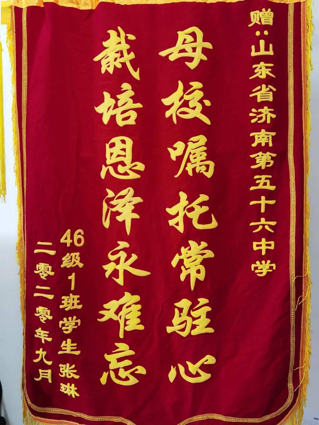 栽培恩泽永难忘 | 济南第五十六中学优秀毕业生向母校赠送锦旗