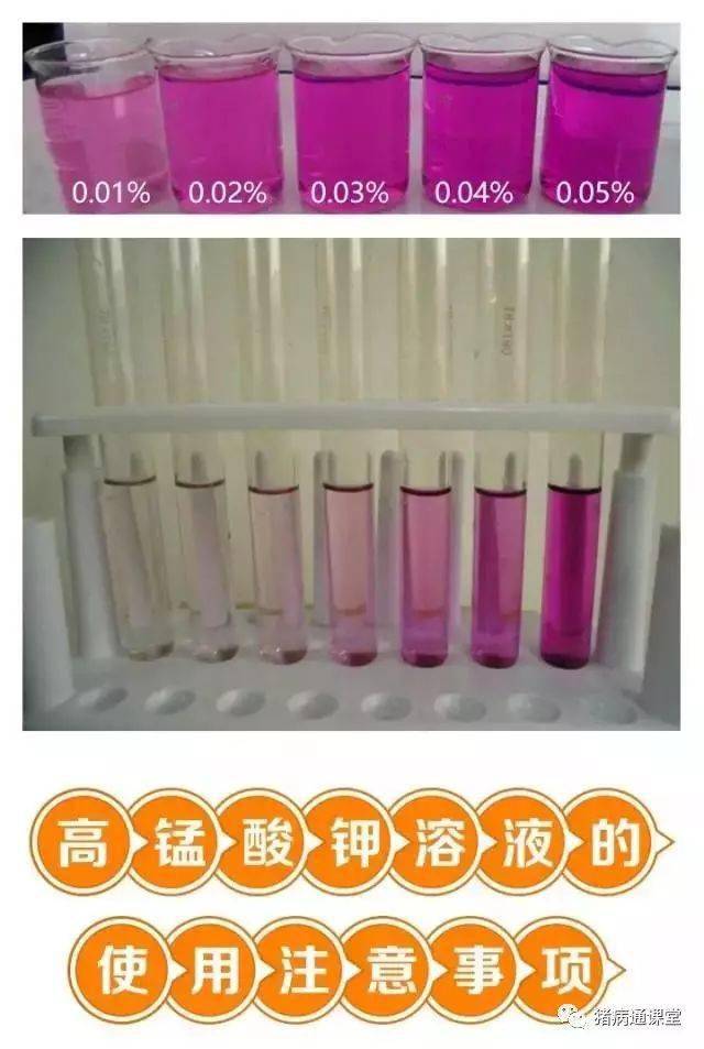 以下高锰酸钾不同浓度溶液图片仅做配制时的参考,不同的手机此图可能