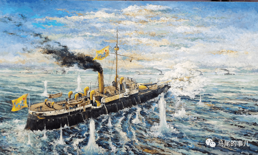 激战中的平远号一幅幅以马江海战,甲午海战为题材的油画,在高英智的