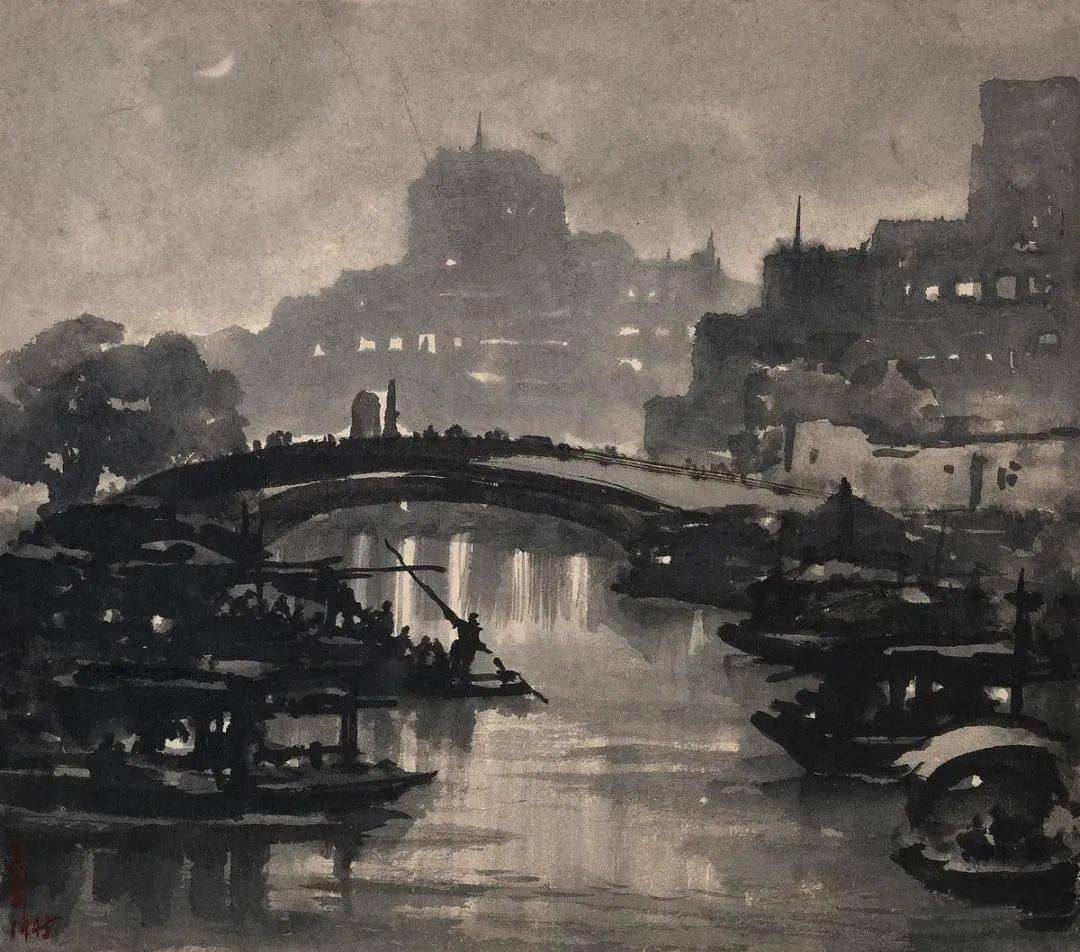 他笔下的夜景山水独树一帜