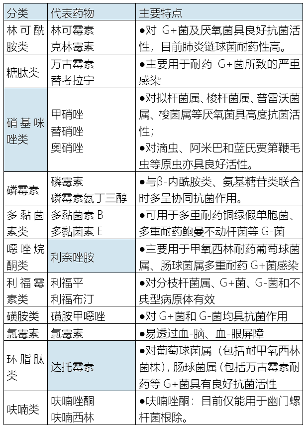 抗生素分类及代表药物图片