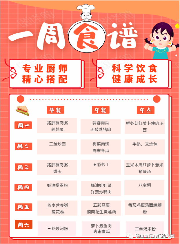 东方红幼儿园2020年秋季第六周食谱