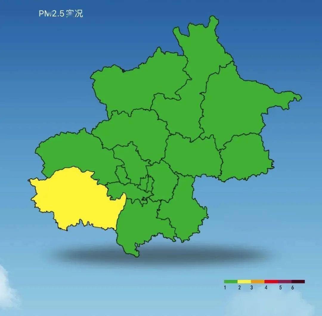 實況顯示,目前北京城六區pm2.5降至個位數.12時pm2.