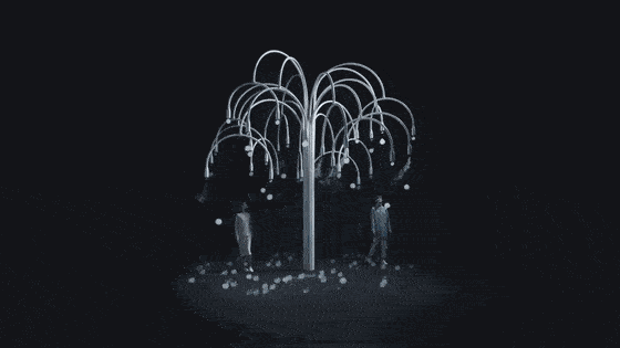 点组成的迷人灯光装置每当500支柔软的led棒随风舞动时可以呈现出萤火