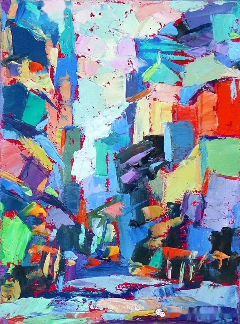 油画欣赏色彩缤纷大笔触的风景与建筑充满活力