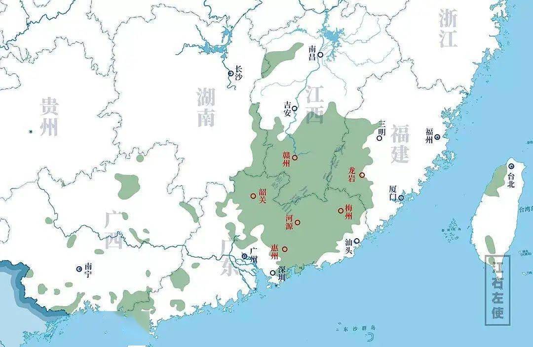客家话分布地图据了解,客家语是汉语七大方言之一,被称为中原古