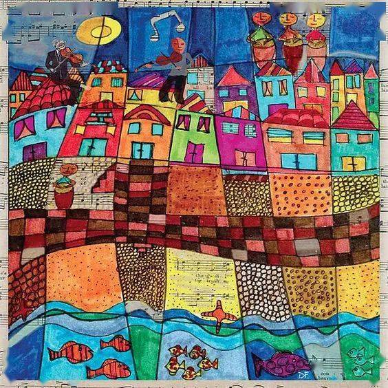 分割重构的表现力漂亮的风景主题色彩装饰画