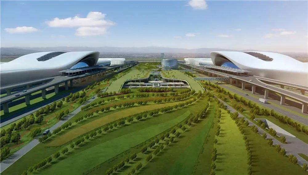 南宁国际空港综合交通枢纽工程鸟瞰图(效果图)