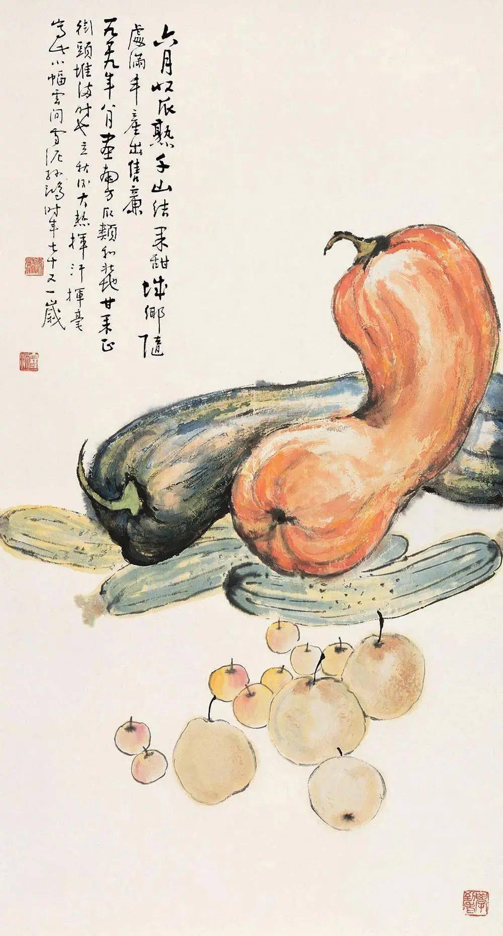 他所画的水墨瓜果颇有韵致_蔬果