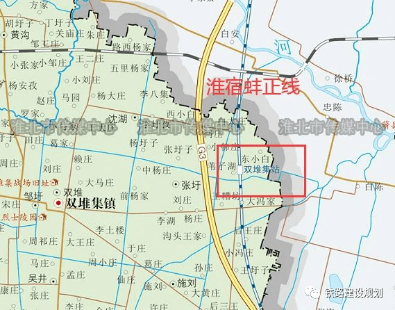 而后向东南方向行进,上跨g206,于固镇西南侧6km设固镇南站;出站后线路