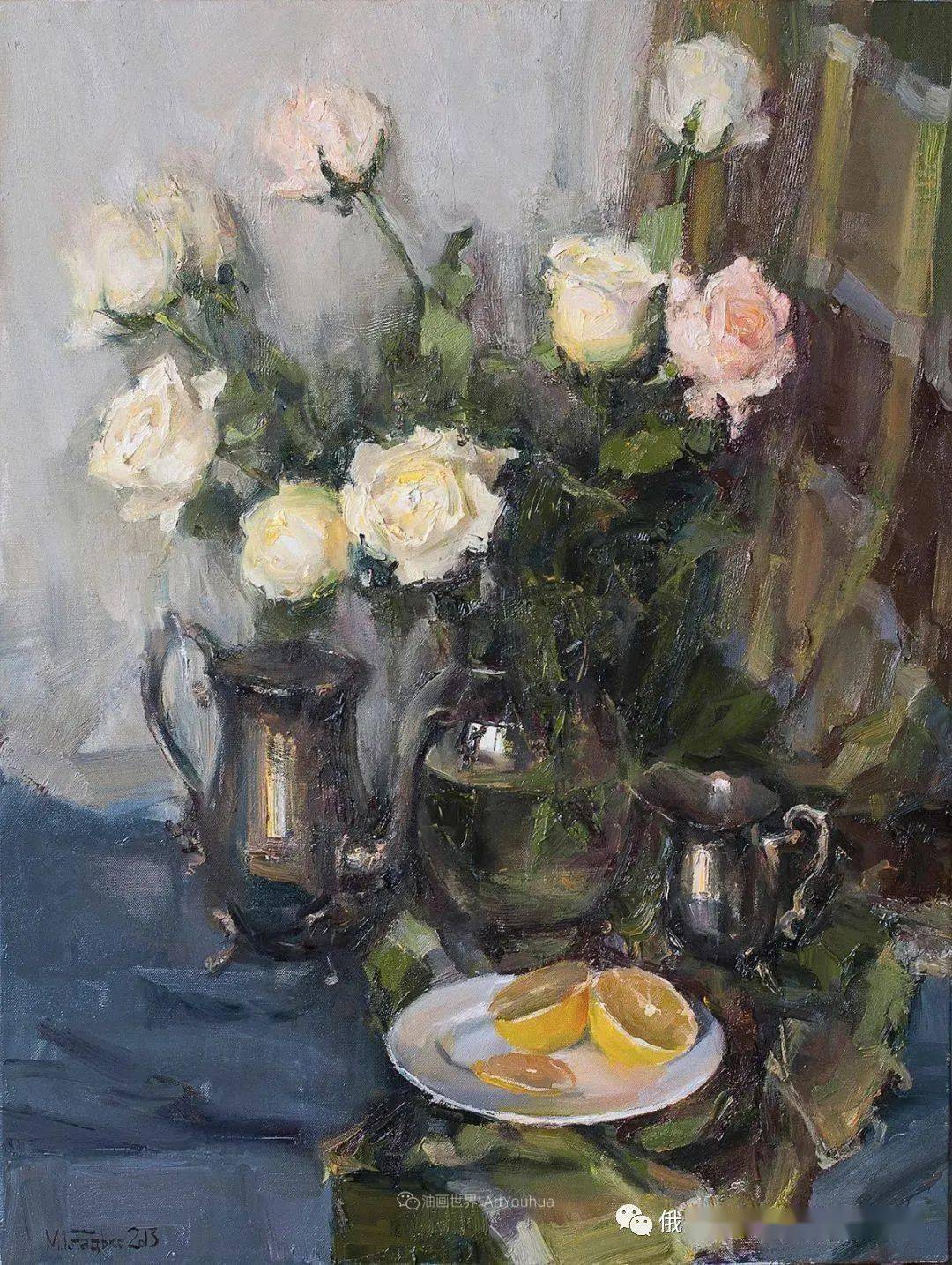 俄罗斯画家马克西姆格拉德科静物花卉油画作品赏析