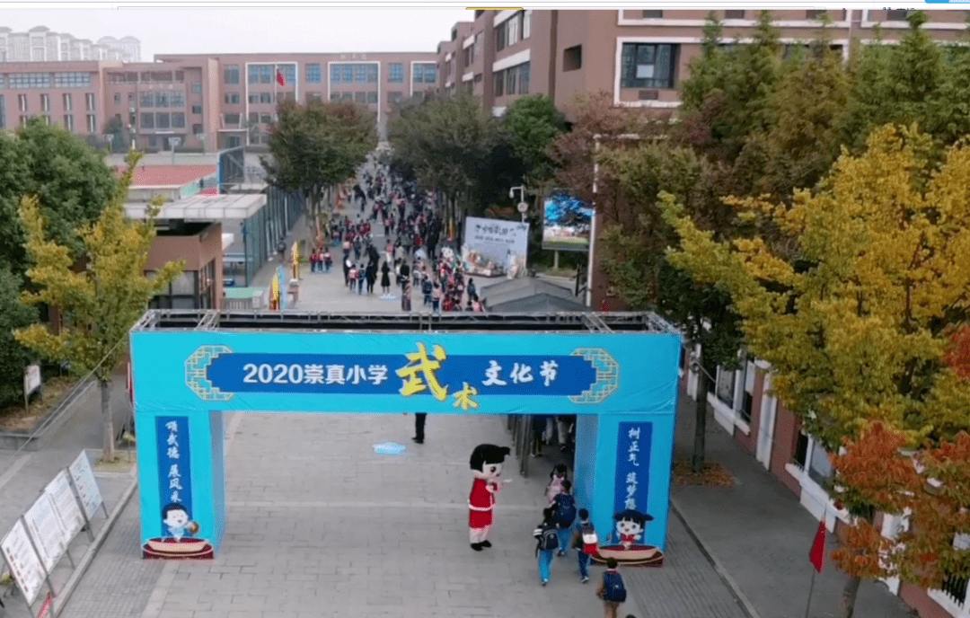 活动现场崇真小学的武术小队员们个个昂首挺胸,精神抖擞在一招一式间