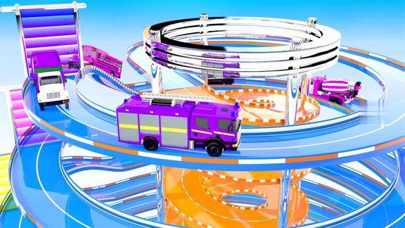 乐享知识乐园的消防车玩具在赛道变成紫色