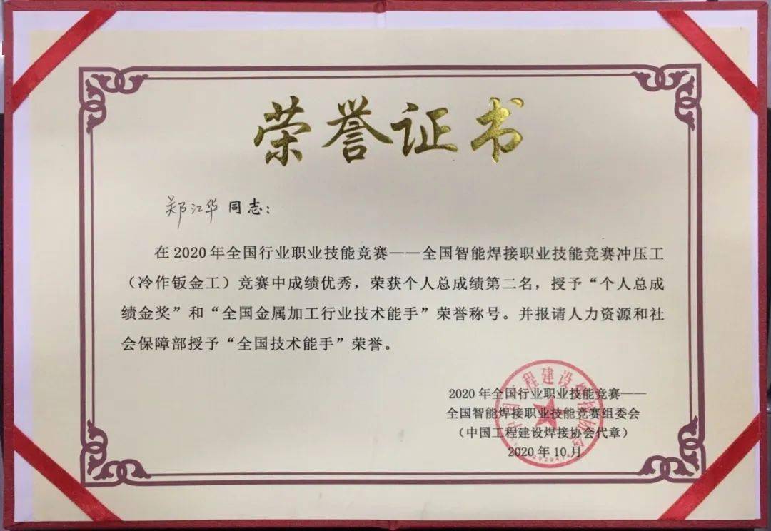 我院一名教师荣获全国金属加工行业技术能手称号