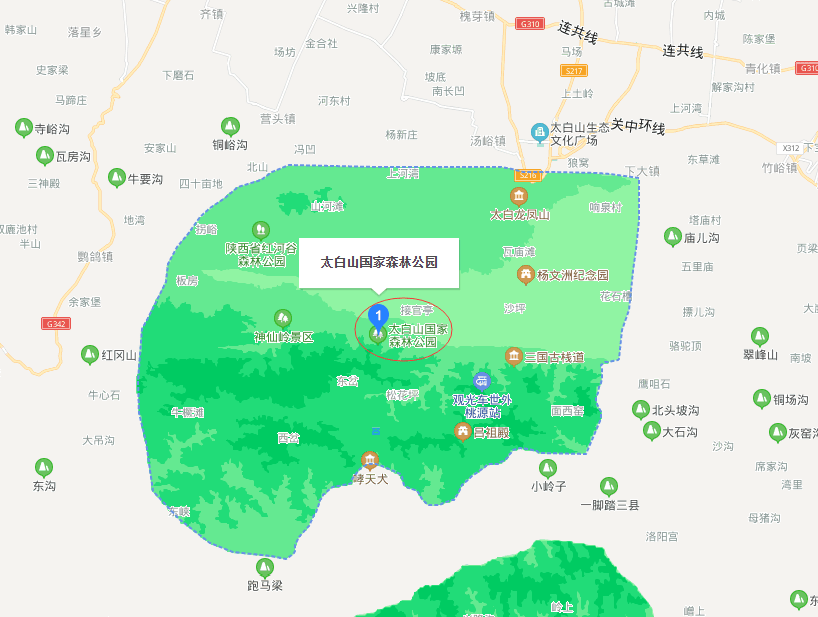 太白山国家森林公园具体位置