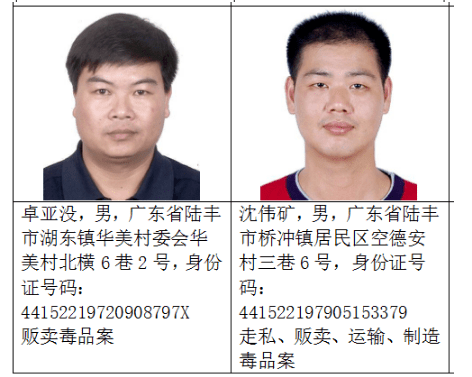 广东陆丰通缉18名涉毒逃犯每举报一人将奖励80万