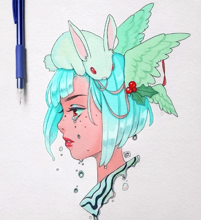 马克笔手绘非常独具特色的艳丽风格头像小可爱们有没有不一样的感觉啊