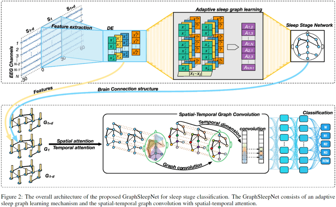 2)該模型利用空間圖卷積和時間卷積提取睡眠腦電信號的空間特徵和時間