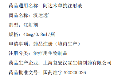 复宏汉霖第三款单抗生物药汉达远03获批上市,用于