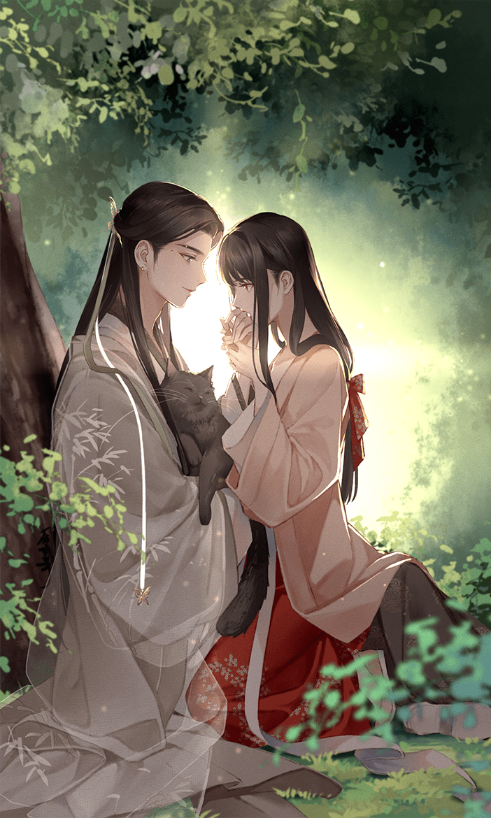 古风插画随你走在天际看繁花满地