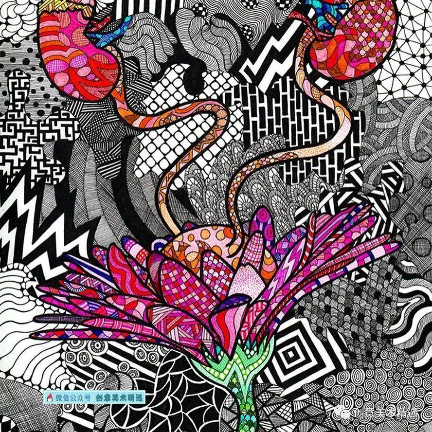 局部上色与黑白描线结合17张富于设计美感的色彩装饰画