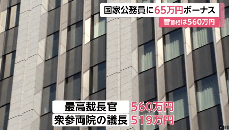 日本今年国家公务员奖金65万日元 比去年冬天减少3万4100日元 原因