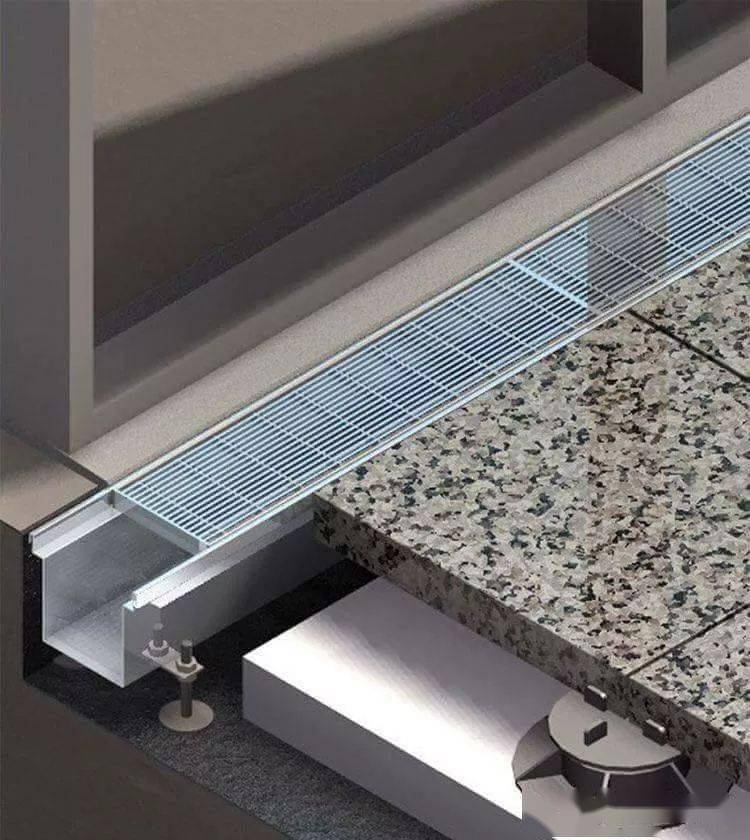 在地面架空的工艺工法上,一般采用点支可调支座,配合防静电地板或者次