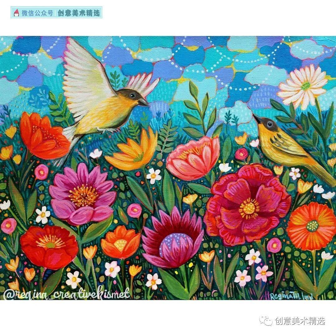 17张色彩浓郁的丙烯花鸟作品每一张都想让人收藏