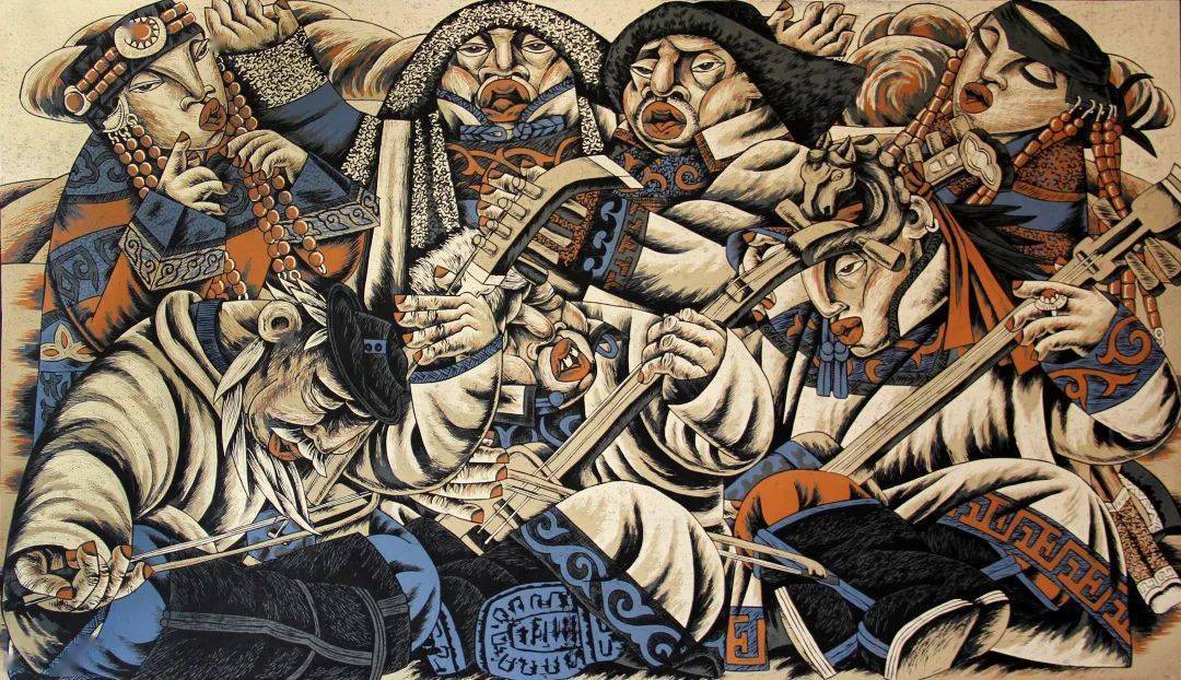 版画作品01就是作者刻刀下的蒙古人生活.