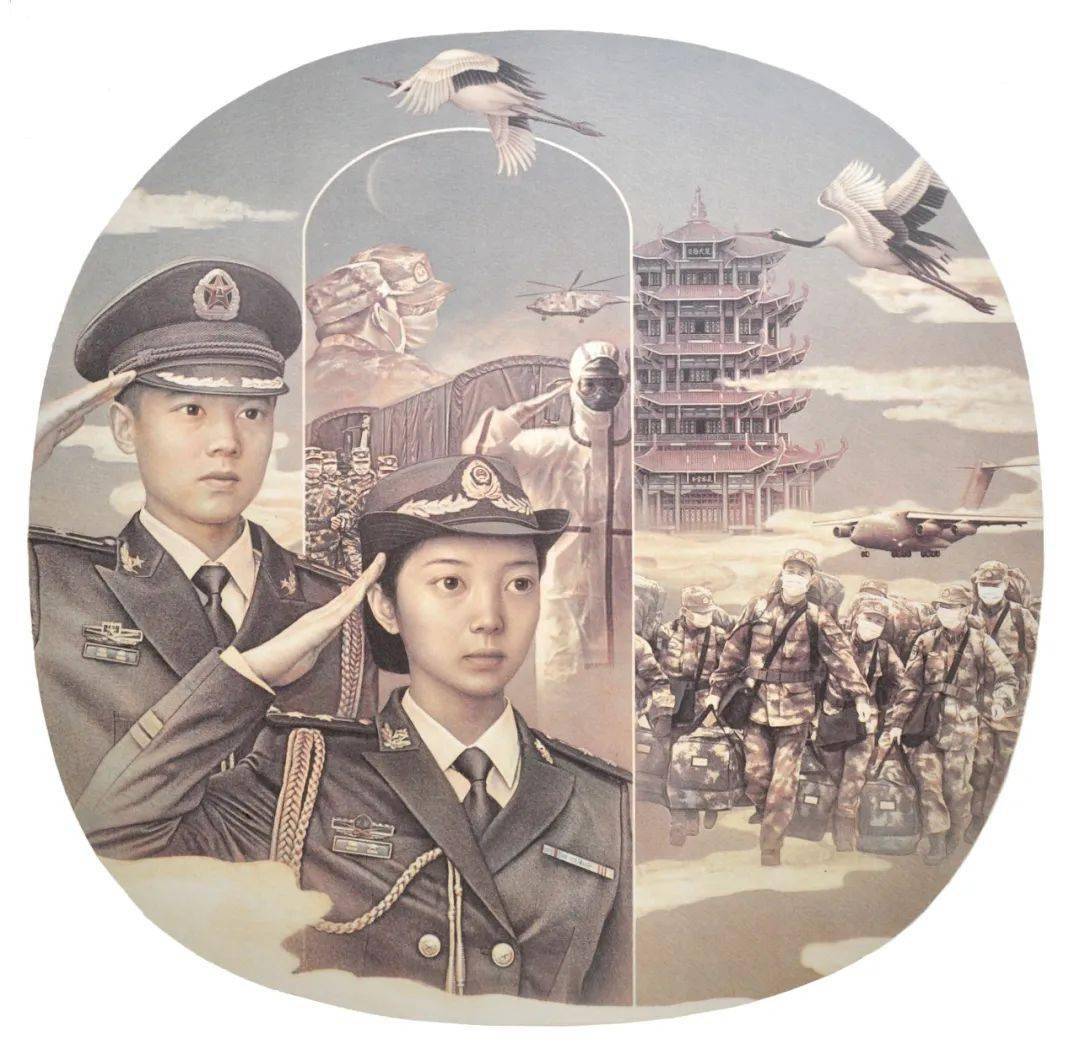 张辉 《致敬英雄》平版画△张云凤 《青春印记》水彩△张展《保卫