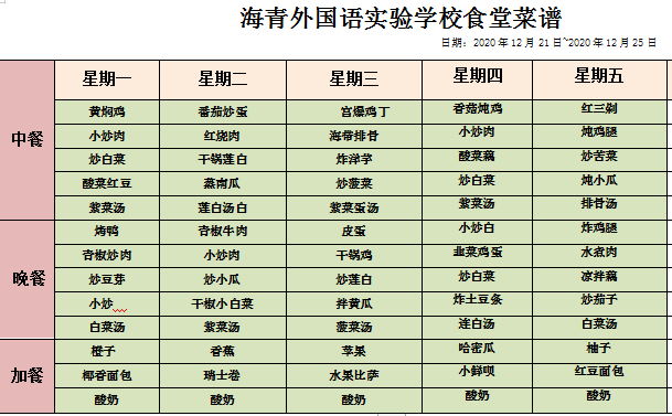 舌尖上的海青 | 留園食堂菜譜(12.21-12.25)