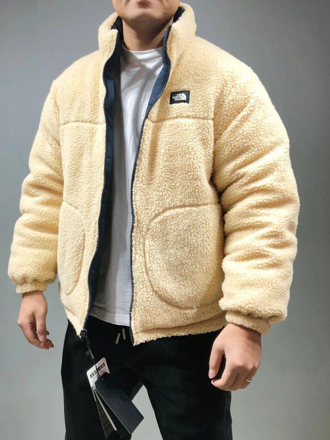 三色齐发tnf北mian家双面穿男女情侣款摇粒绒羊羔绒棉服外套