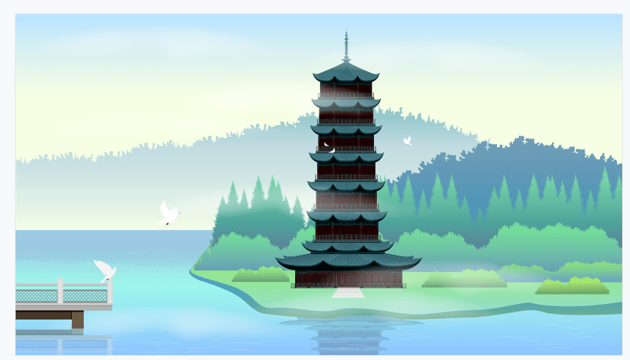 图层丨中国风古镇建筑插画矢量aipsd手绘城墙唯美模板第213期